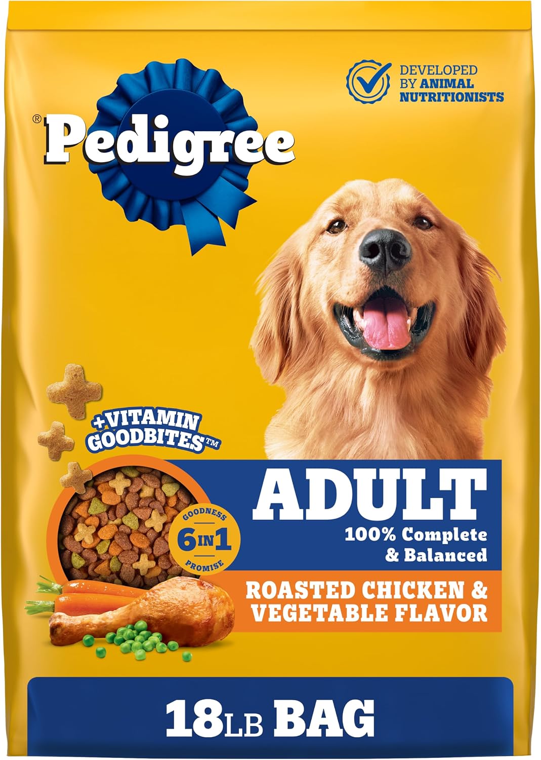 Pedigree Adult Complete Nutrition Dry Dog Food, Steak & Vegetable, 18 lb
