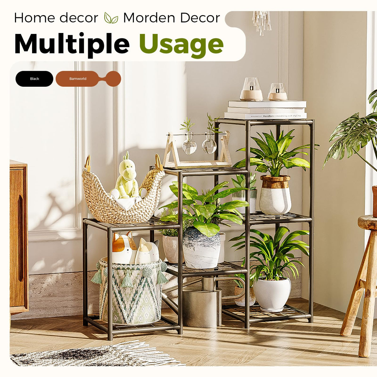 Bamworld Plant Stand Indoor with Flower Fairy Lights Battery Plant Shelf Father Jim Norris notebooks