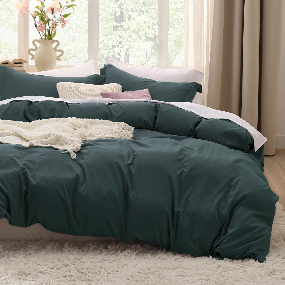 Bedsure Skipper Blue Duvet Cover Queen Size - 3 Pieces Prewashed Cotton-Like Polyester Extra Soft Bedding Set, Includes 1 Duvet Cover 90x90 Inches with Zipper Closure & 2 Pillow Shams, No Comforter