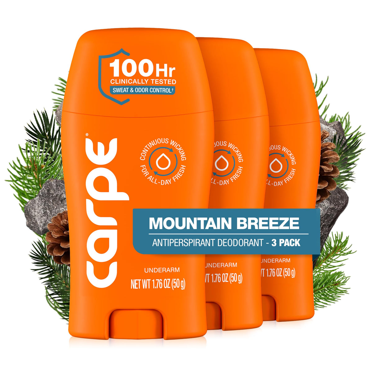 Carpe 100-Hour Deodorant Antiperspirant for Men, Clean Sport - 2 Pack
