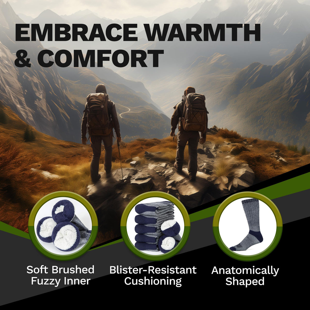 Alvada Mens Merino Wool Crew Socks Thermal and Warm Socks for Winter Work Hiking Running 3 Pairs