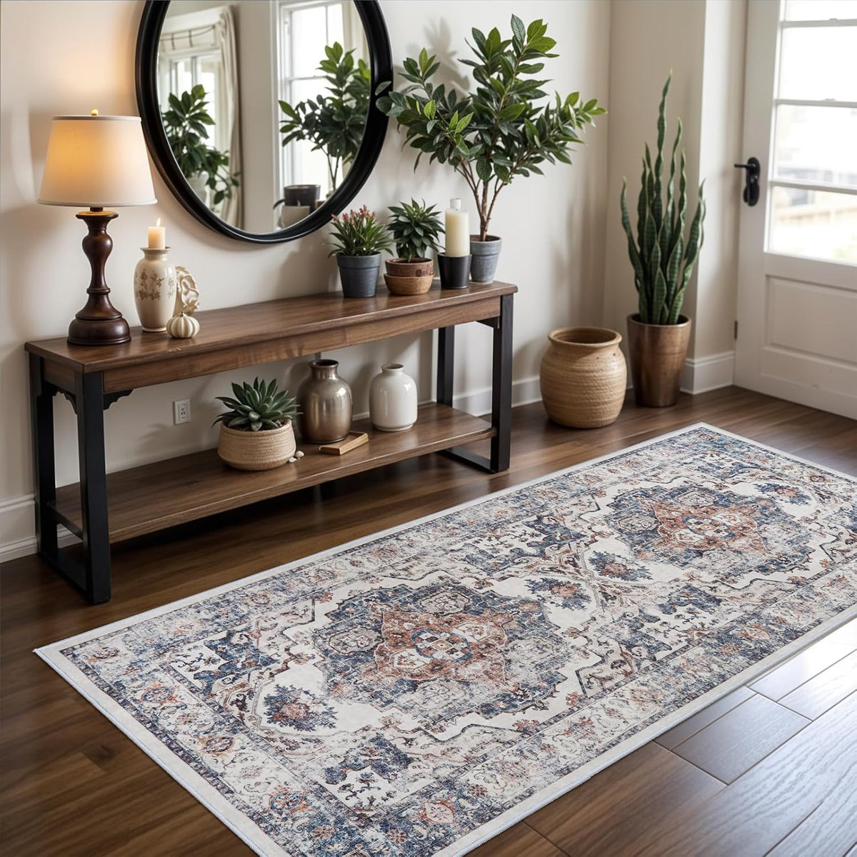 Hallway Washable Runner Rug - 3x10 Kitchen Rugs Entryway Rug Runner Vintage Soft Floor Mat Non Slip Indoor Farmhouse Carpet for Bathroom Living Room Bedroom (3 X 10, Beige)