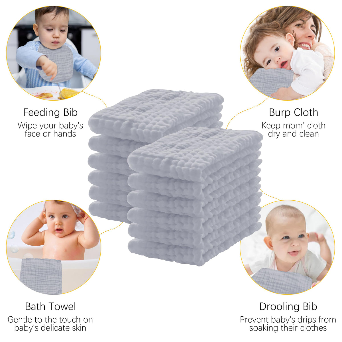 Lovely Care 12 Pack Muslin Burp Cloths 100% Cotton Muslin Cloths Large 20''x10'' Extra Soft and Absorbent Baby Burping Cloth - White