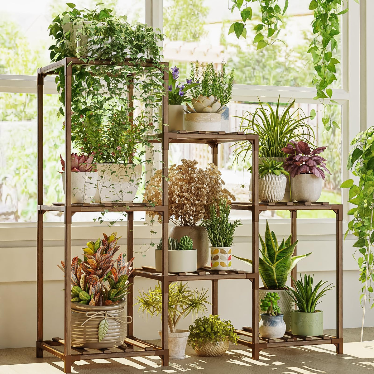Bamworld Plant Stand Indoor with Flower Fairy Lights Battery Plant Shelf Father Jim Norris notebooks
