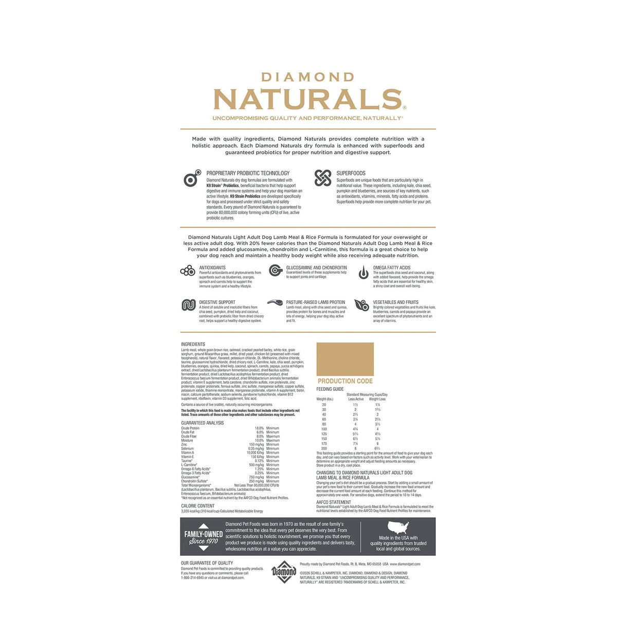 Diamond Naturals Light Adult Dry Dog Food, Lamb Meal & Rice, 30lb