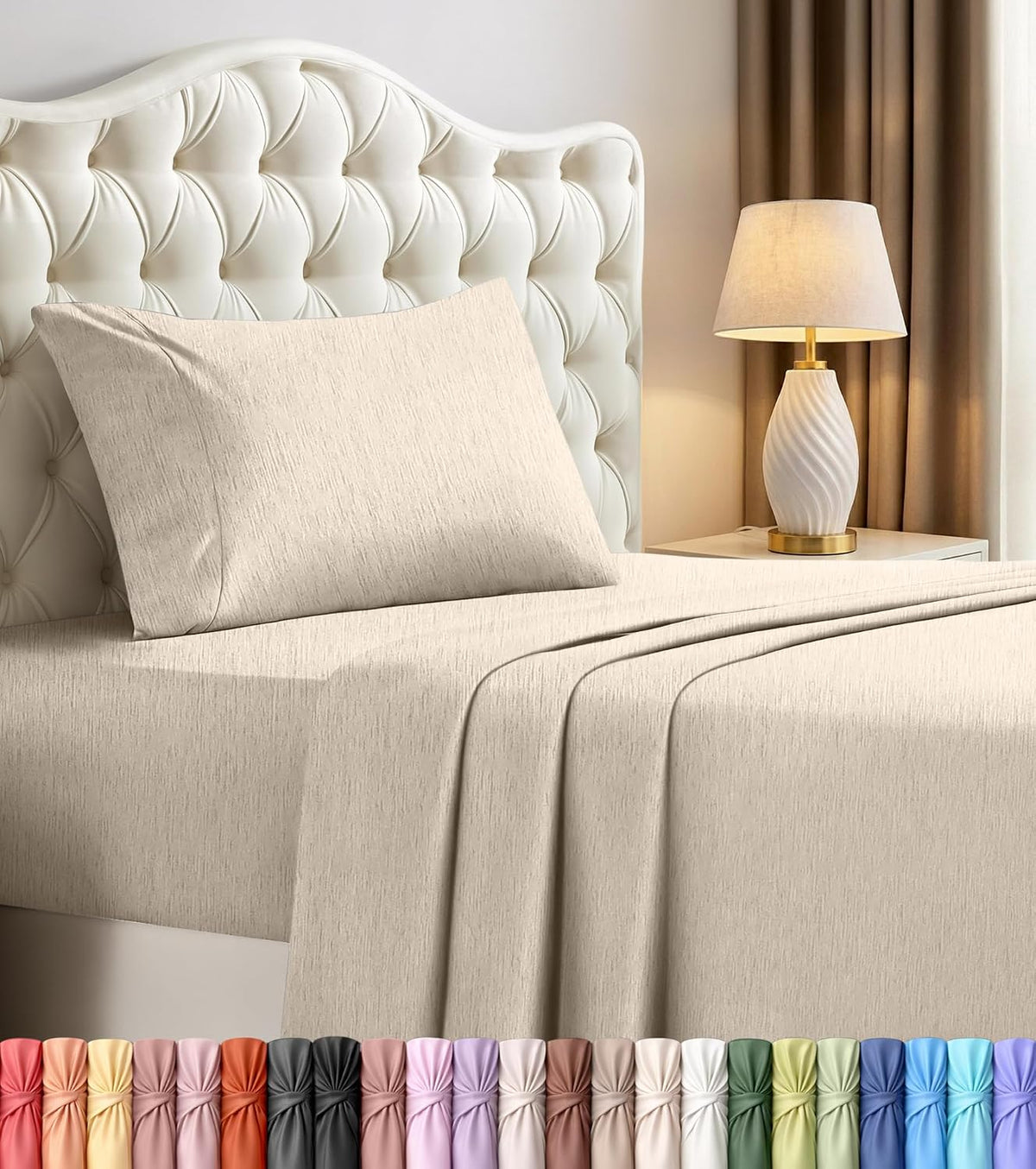 Queen Sheets Set, 4 Pieces 16" Deep Pocket Hotel Luxury Bed Sheets, Grey