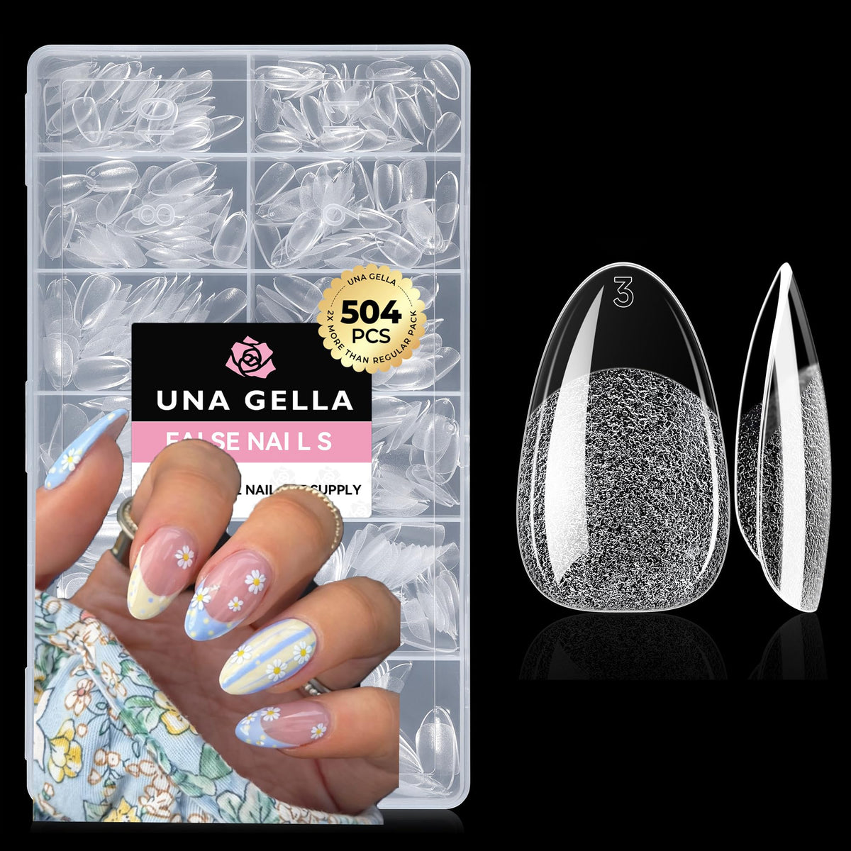 UNA GELLA Short Almond Nail Tips 504PCS Short Fake Nails Soft Press Ons