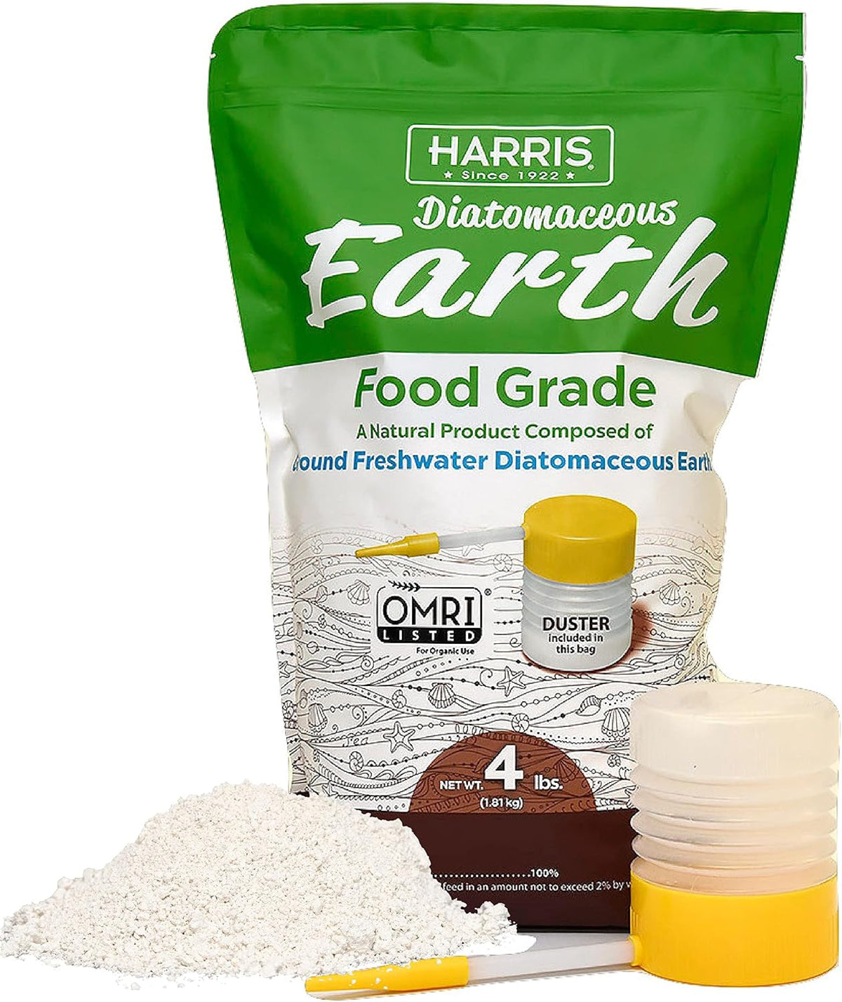 HARRIS Diatomaceous Earth Food Grade, 4lb with Powder Duster Included in The Bag Father Jim Norris notebooks