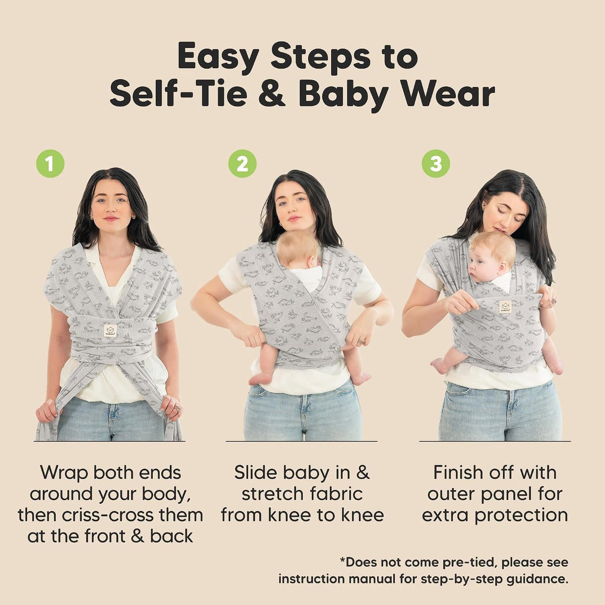 KeaBabies Baby Wrap Carrier, All in 1 Original Baby Carrier, Trendy Black