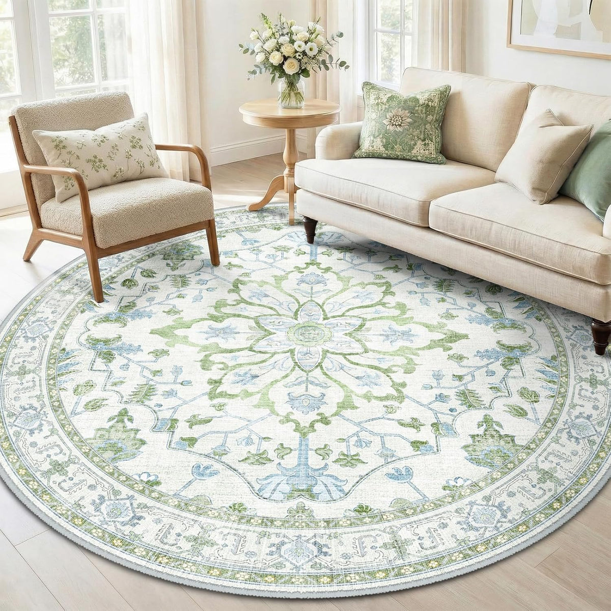 RELEANY Washable Area Rug, Small 2'x3', Teal Green/White/Navy