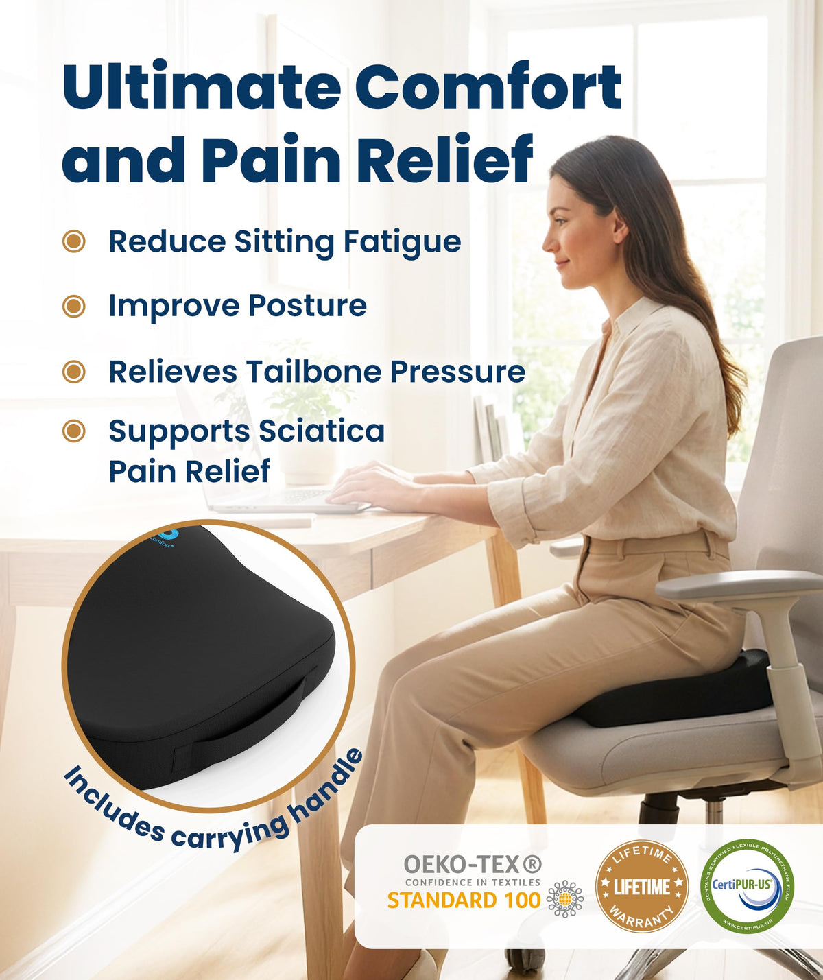 Everlasting Comfort Doctor Recommended Memory Foam Seat Cushion for Office Chairs & Car - Ergonomic Office Desk Accessories - Cushions for Tailbone Pain Relief, Sciatica (Charcoal Black, X-Large) Father Jim Norris notebooks