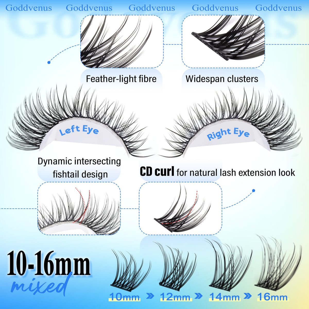 Goddvenus Lash Clusters Kit 9-14mm Wispy Eyelash Clusters Lashes Natural DIY Lash Extension Kit Short Cluster Eyelash Extensions Kit 300pcs C Curl Individual Lashes Cluster Eyelash (With Tweezers)
