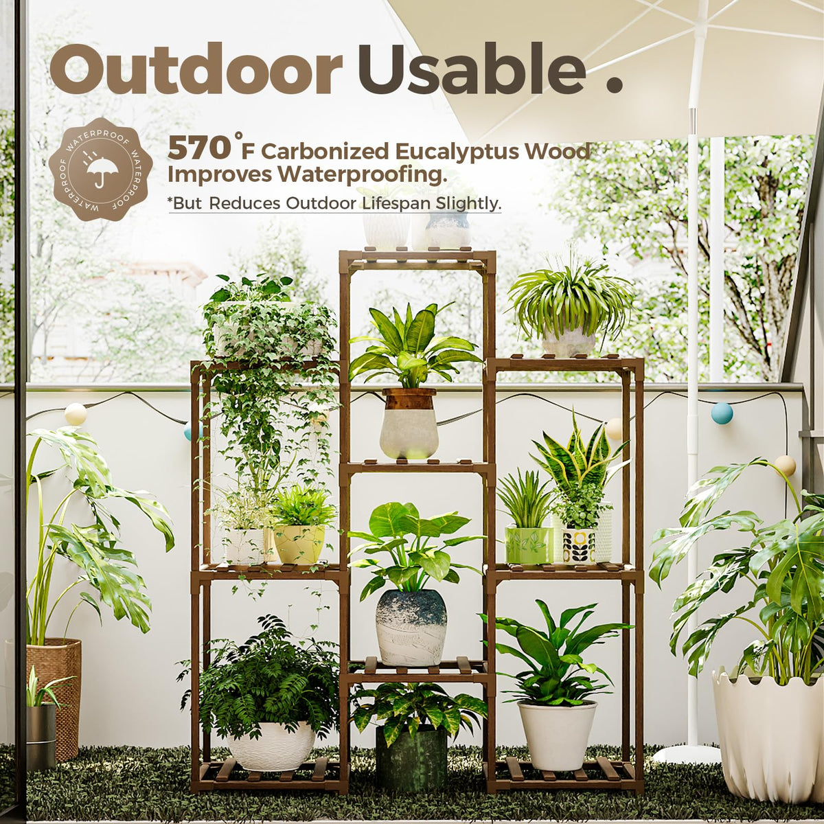 Bamworld Plant Stand Indoor with Flower Fairy Lights Battery Plant Shelf Father Jim Norris notebooks