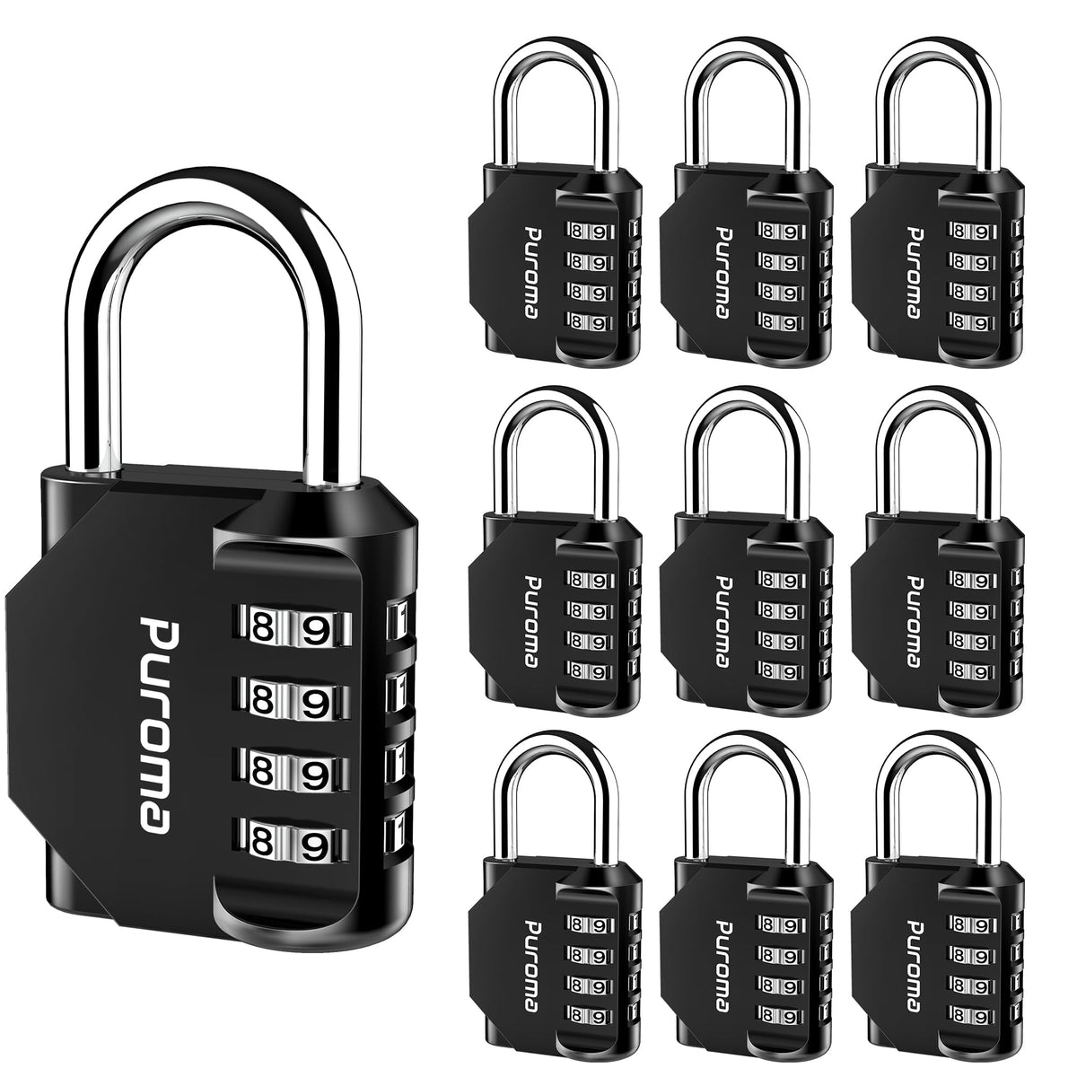 Puroma 2 Pack Combination Lock Locker 4 Digits Combo Padlock Gym Black