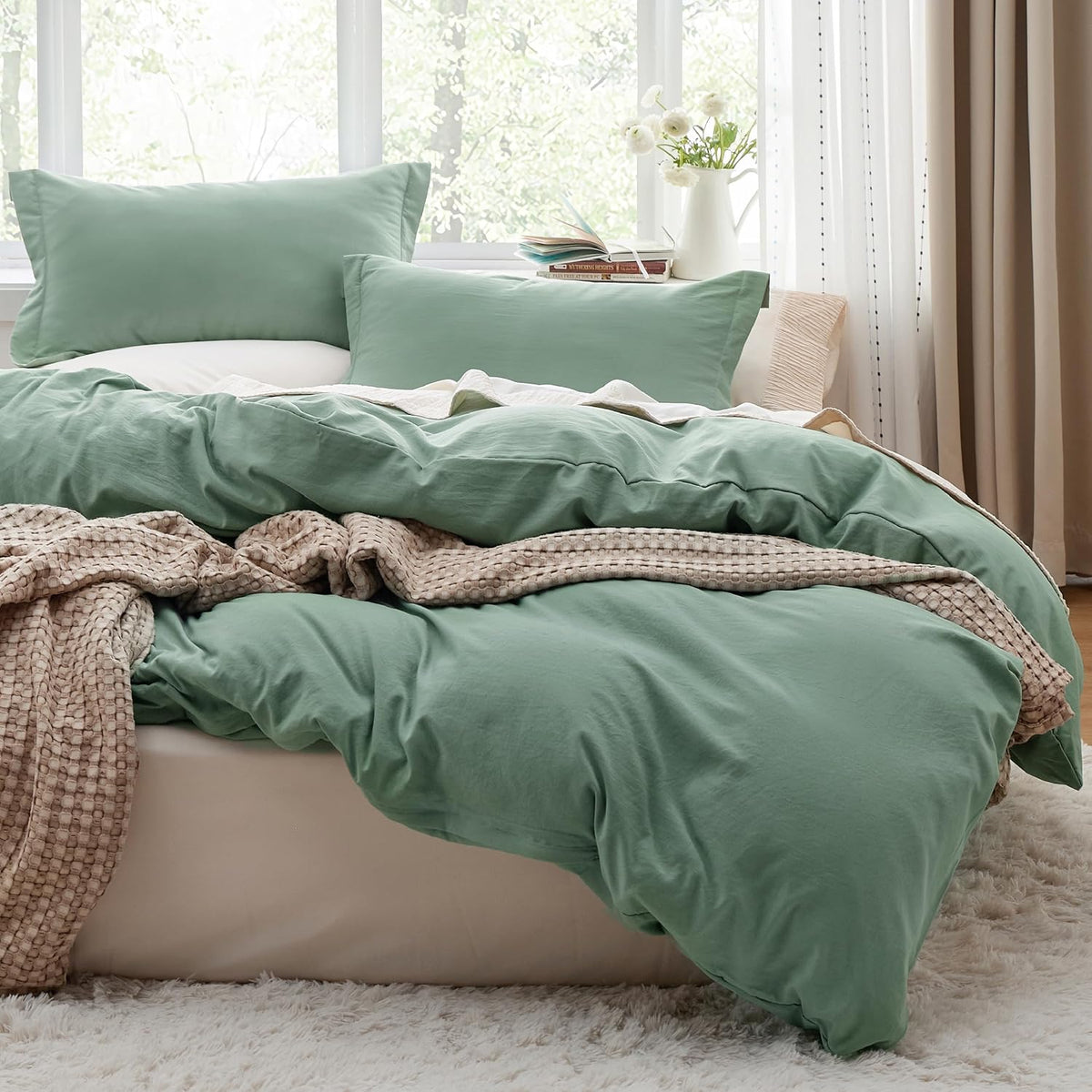 Bedsure Skipper Blue Duvet Cover Queen Size - 3 Pieces Prewashed Cotton-Like Polyester Extra Soft Bedding Set, Includes 1 Duvet Cover 90x90 Inches with Zipper Closure & 2 Pillow Shams, No Comforter