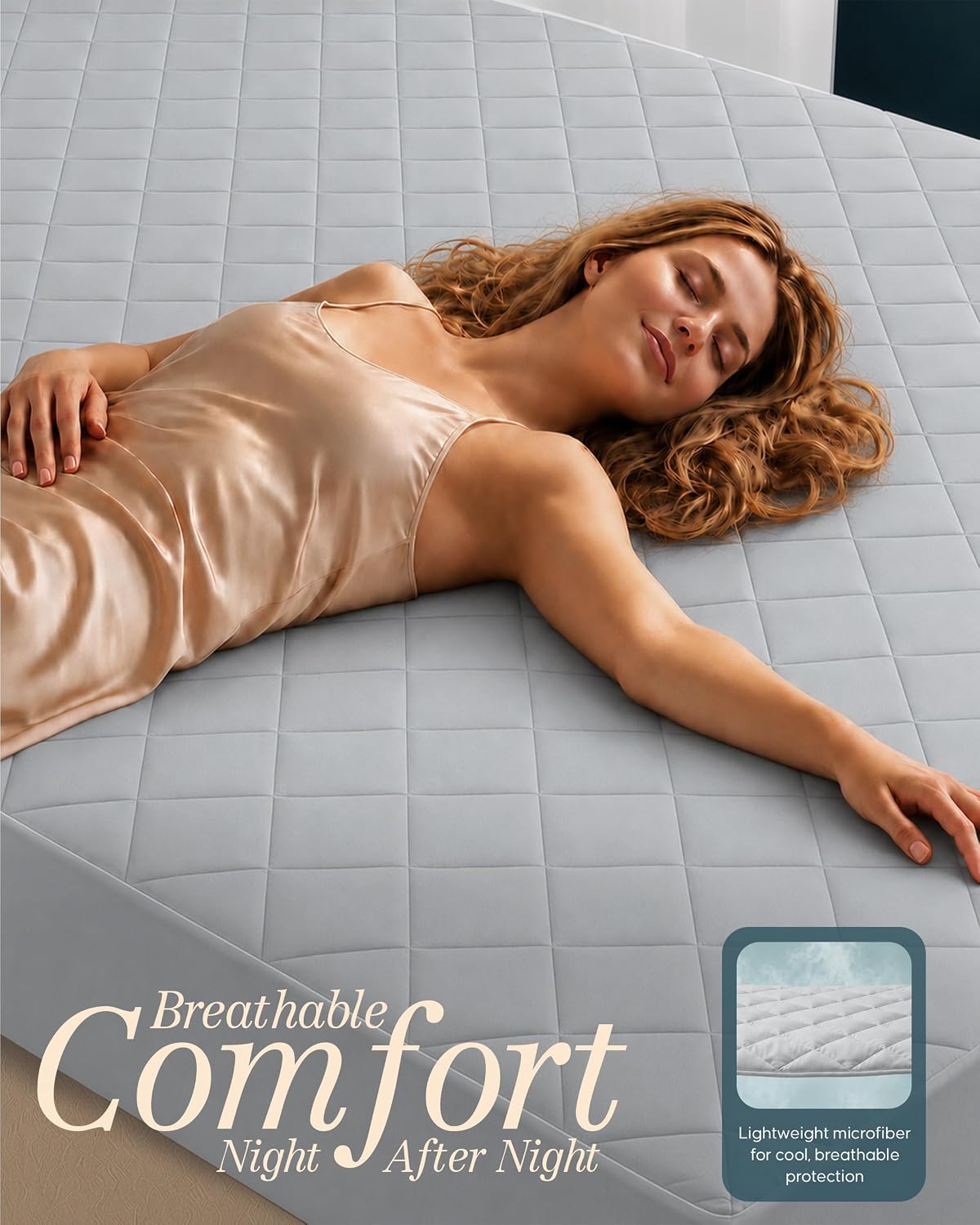 Queen Mattress Pad, Quilted Mattress Protector Topper fits 16" Deep Pocket