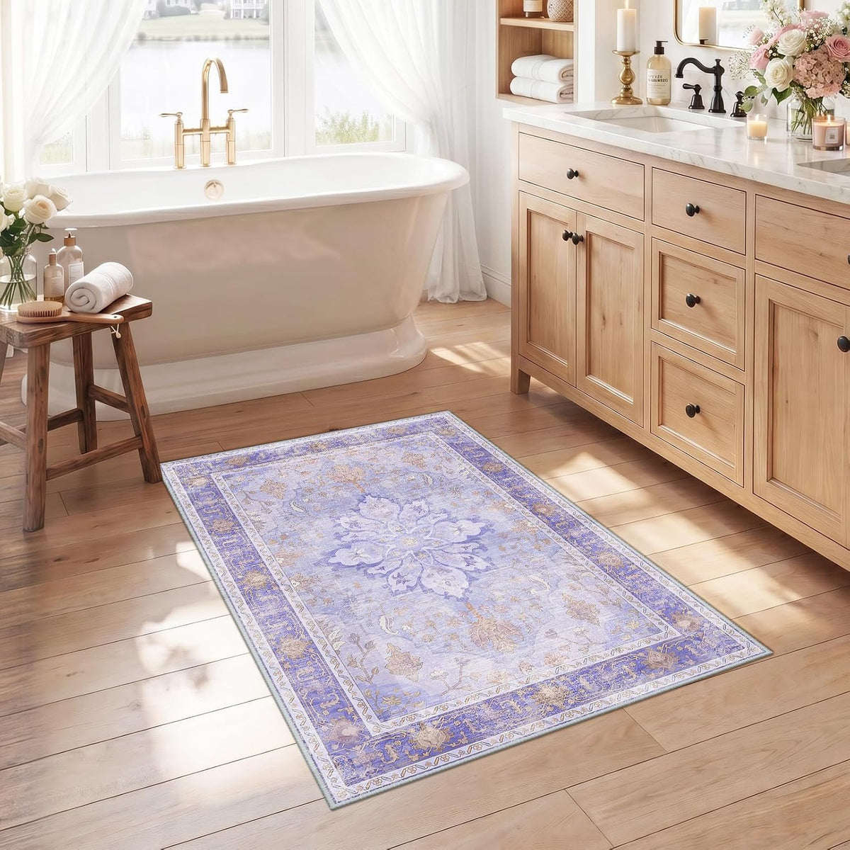RELEANY Washable Area Rug, Small 2'x3', Teal Green/White/Navy