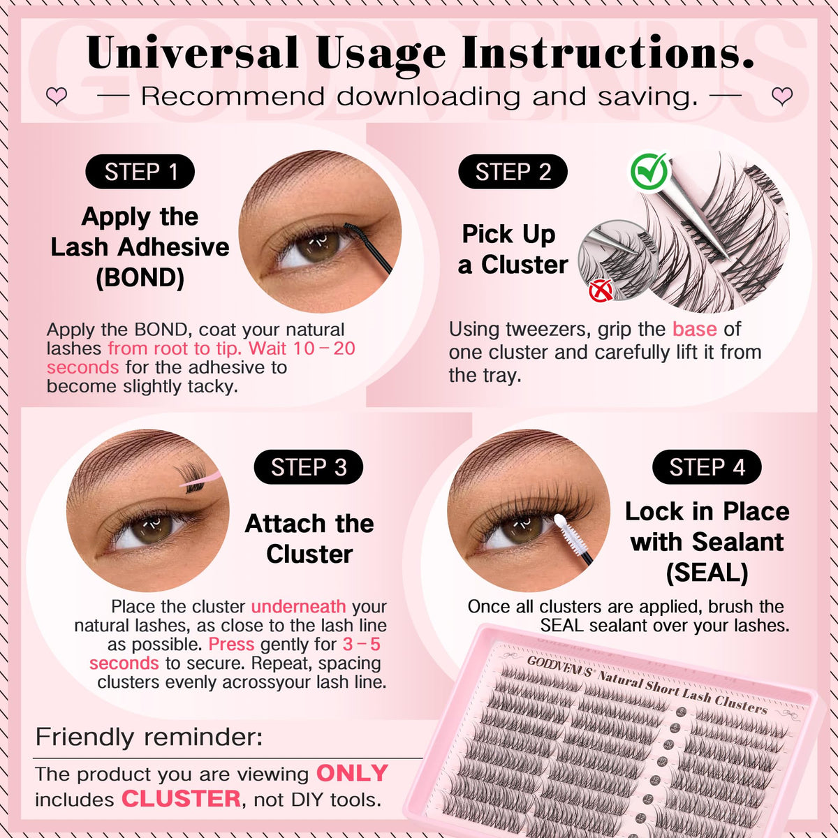 Goddvenus Lash Clusters Kit 9-14mm Wispy Eyelash Clusters Lashes Natural DIY Lash Extension Kit Short Cluster Eyelash Extensions Kit 300pcs C Curl Individual Lashes Cluster Eyelash (With Tweezers)