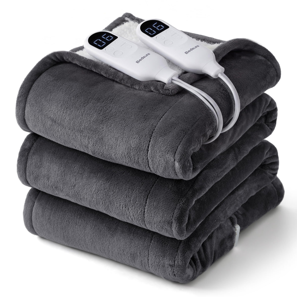 Bedsure Electric Blanket Twin with Preheat Function - Soft Flannel Heated Blanket Twin Size, Fast Heating with 6 Time Settings (Up to 10H) & 6 Heat Settings, Gifts for Grandma (62x84 inches, Grey)