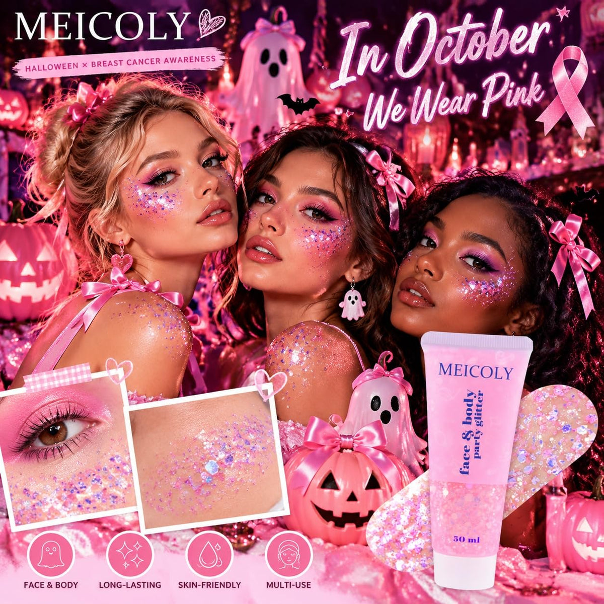 Clear White Face Body Glitter Gel, Halloween Mermaid Fairy Hair Glitter Makeup for Kids