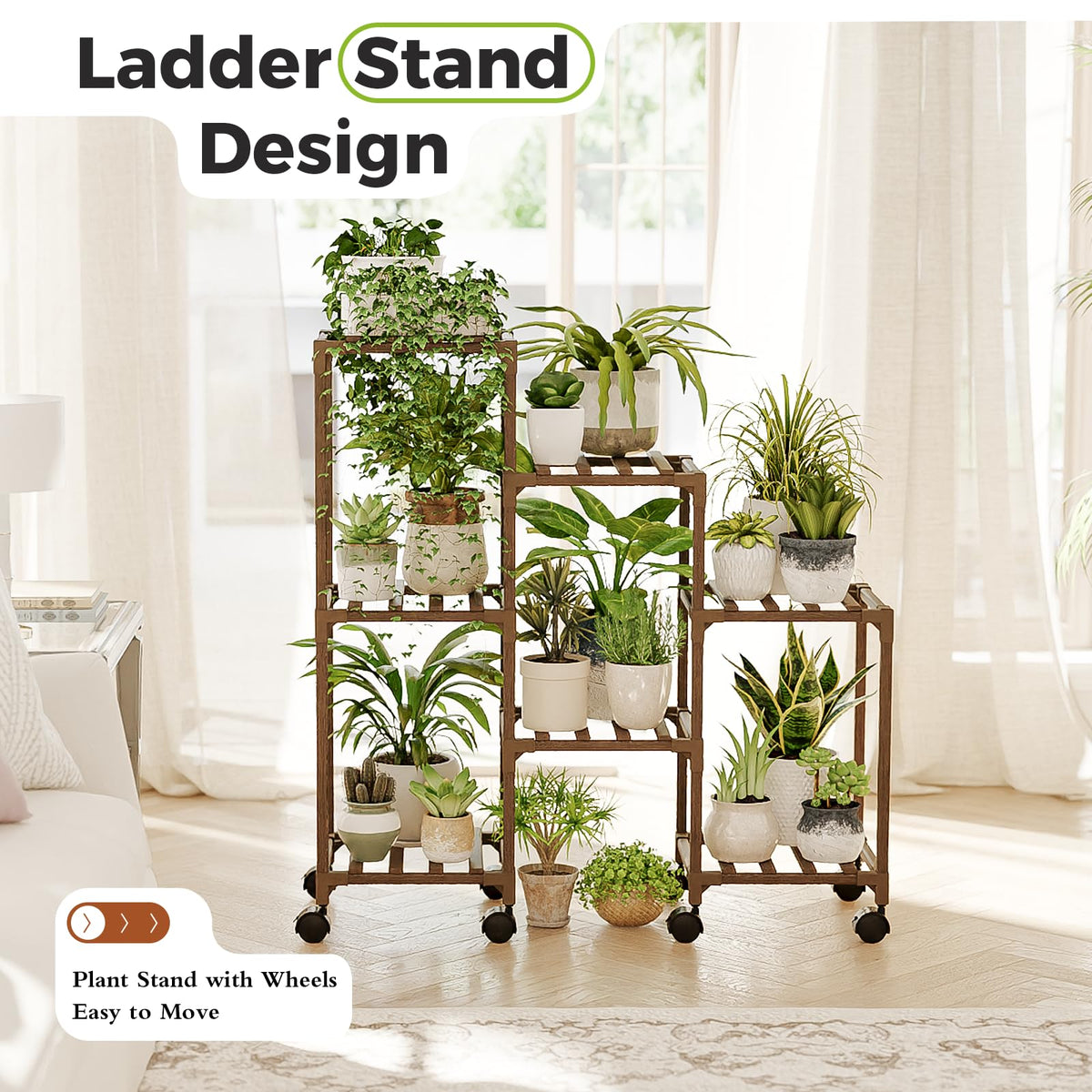 Bamworld Plant Stand Indoor with Flower Fairy Lights Battery Plant Shelf Father Jim Norris notebooks
