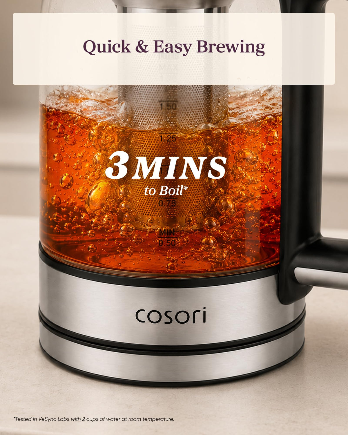 Cosori Electric Kettle, No Plastic Contact with Water, 1.7L, Black