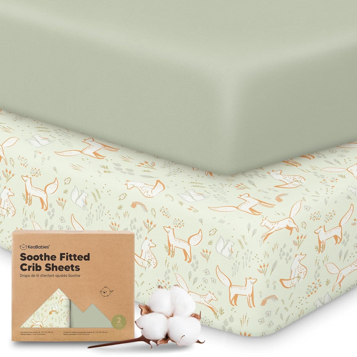 KeaBabies 2pk Organic Cotton Crib Sheets for Boys Girls 52x28, ABC Land Sky