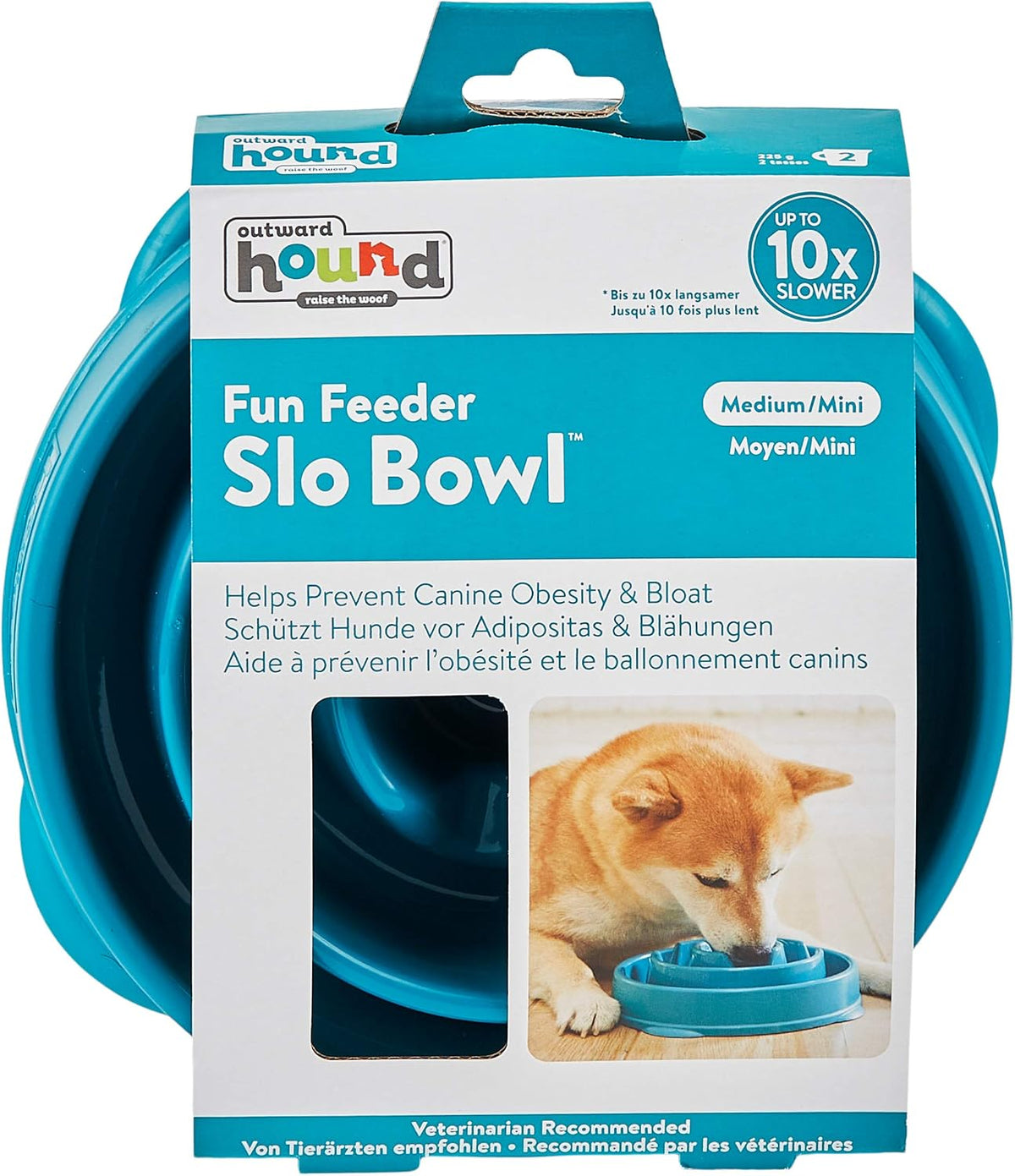 Outward Hound Fun Feeder Slo Bowl Dog Slow Feeder, Notch, Blue, 8.8"