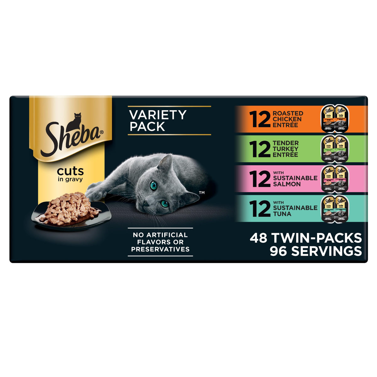 Sheba Perfect Portions Cuts Wet Cat Food, Salmon & Tuna, 2.6 oz, 12 ct, 2pk