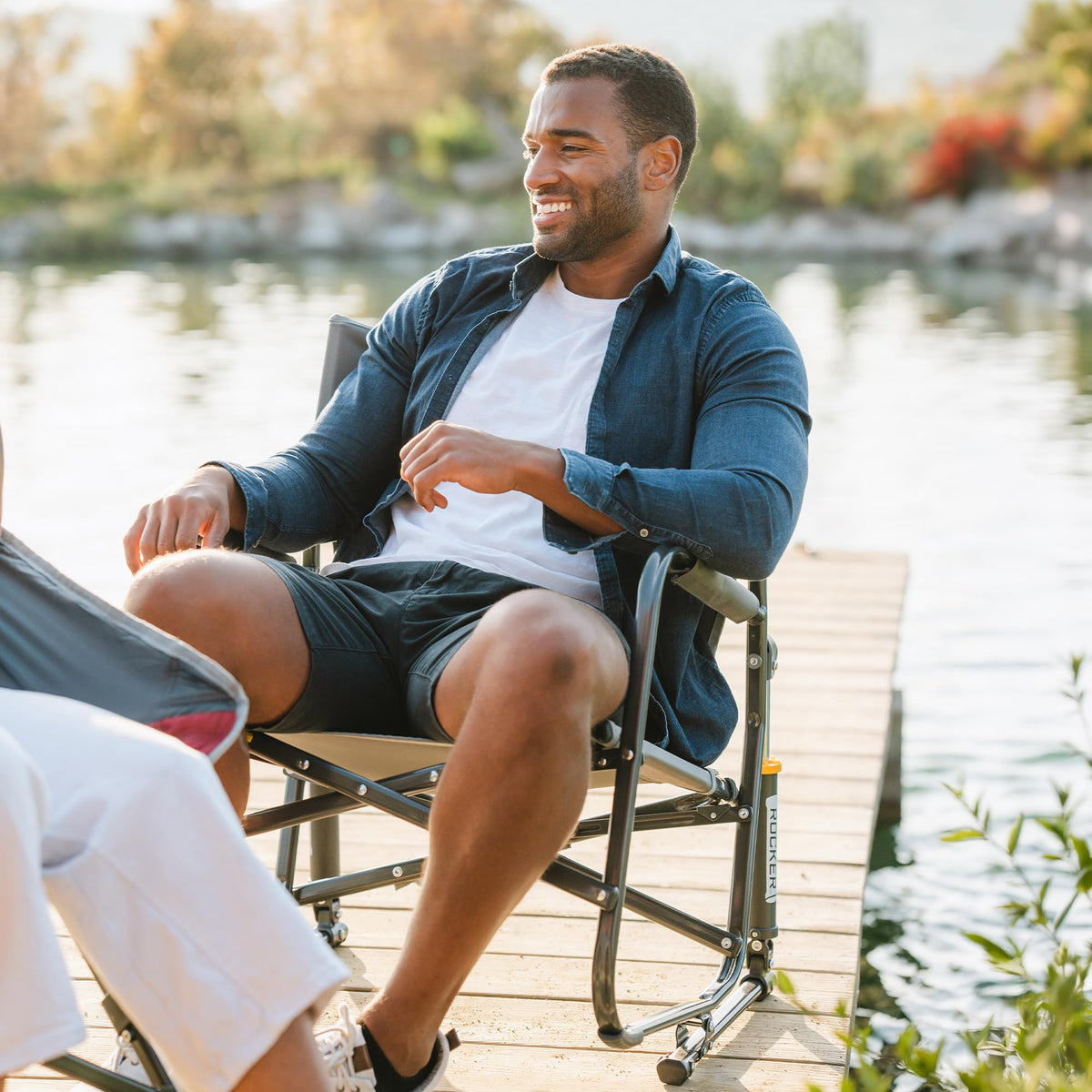 GCI Outdoor Freestyle Rocker XL with Side Table Camping Chair | Portable Folding Rocking Chair with Solid, Durable Armrests, Drink Holder & Comfortable Backrest — Black Father Jim Norris notebooks