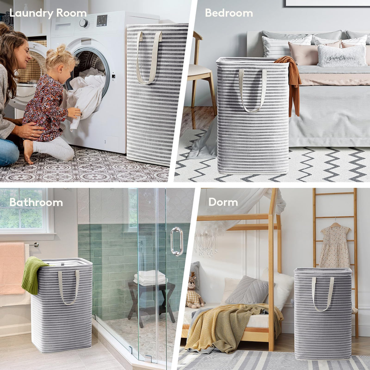Lifewit 80L Large Laundry Baskets, Laundry Hampers Bags, 2 Pack, Grey