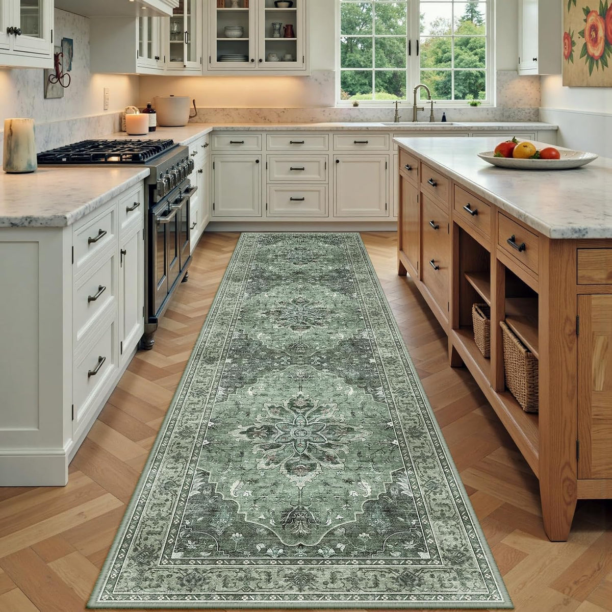 RELEANY Washable Area Rug, Small 2'x3', Teal Green/White/Navy