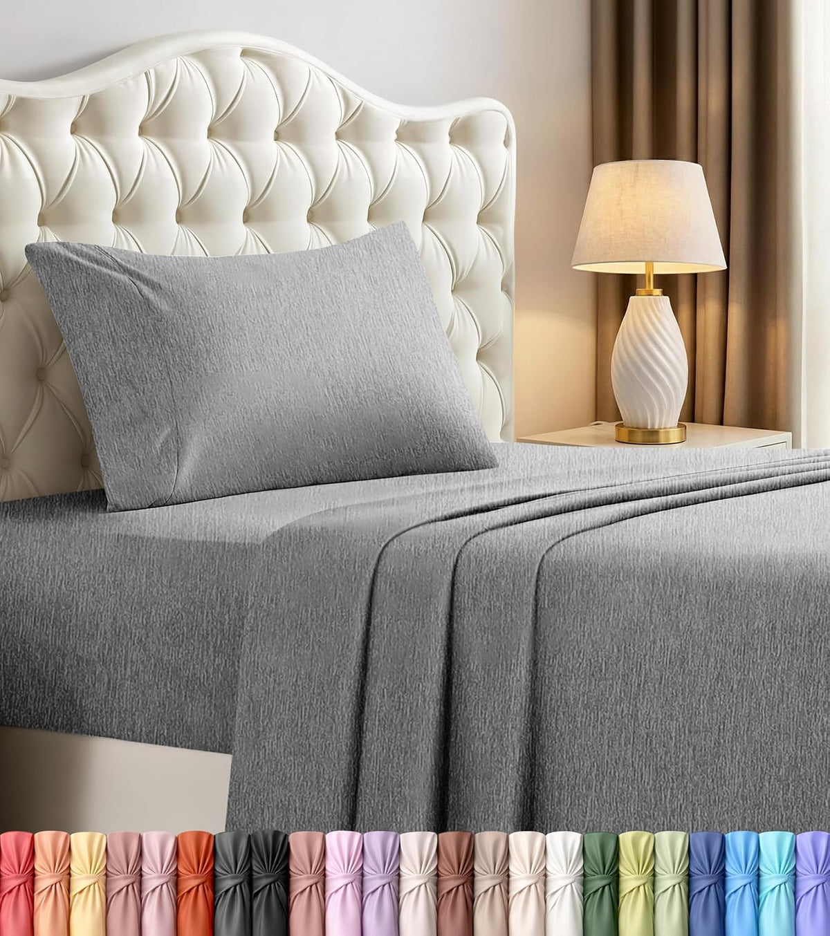 Queen Sheets Set, 4 Pieces 16" Deep Pocket Hotel Luxury Bed Sheets, Grey