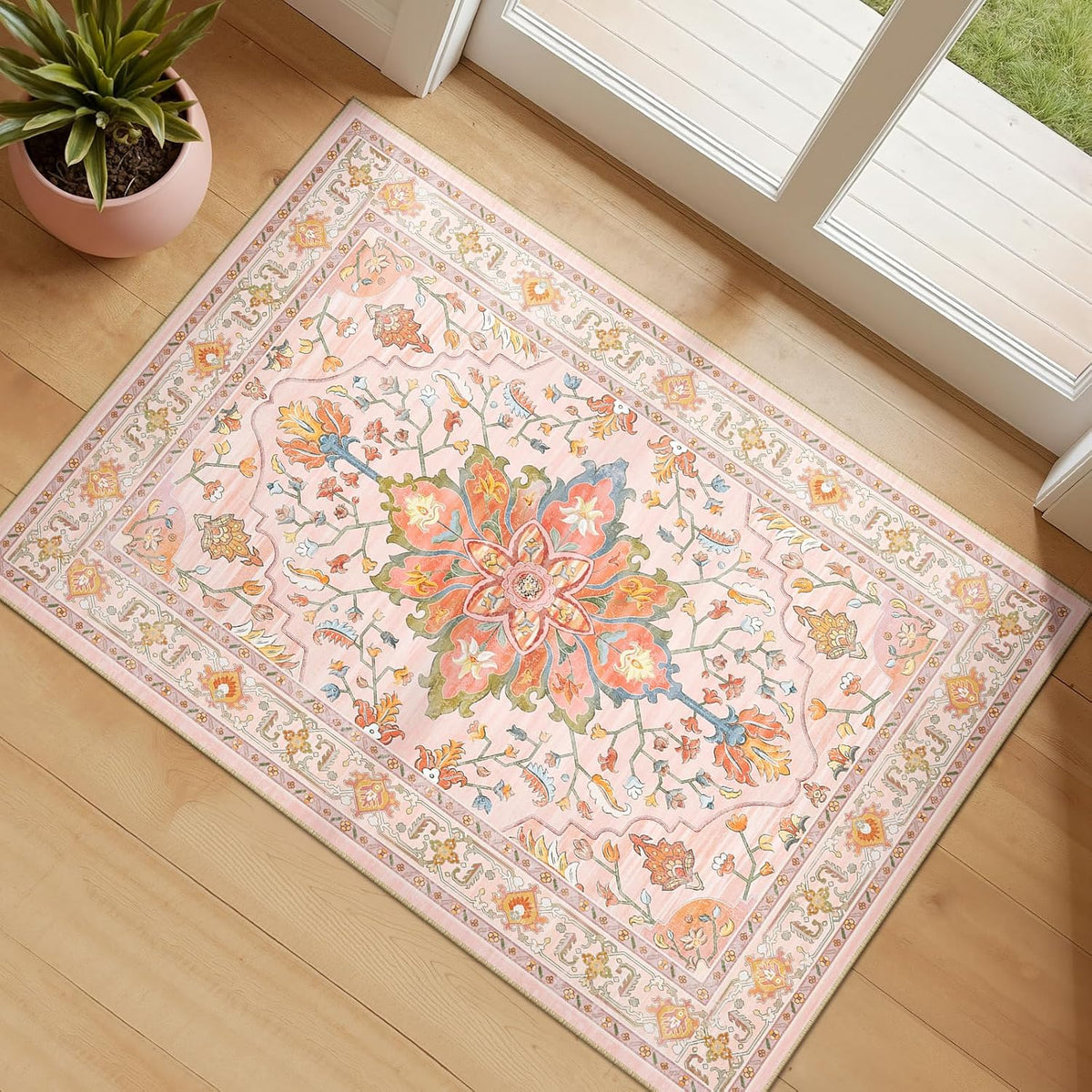 RELEANY Washable Area Rug, Small 2'x3', Teal Green/White/Navy