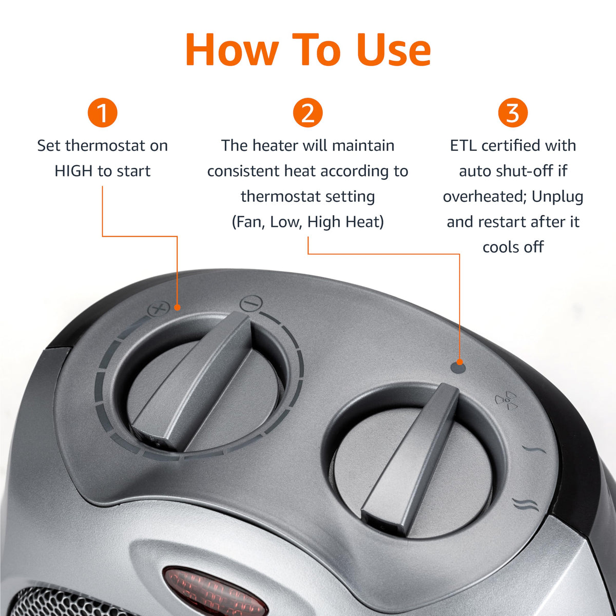 Amazon Basics Ceramic Space Heater, Portable Indoor Heating Solution, With Overheat and Tip-Over Protection,