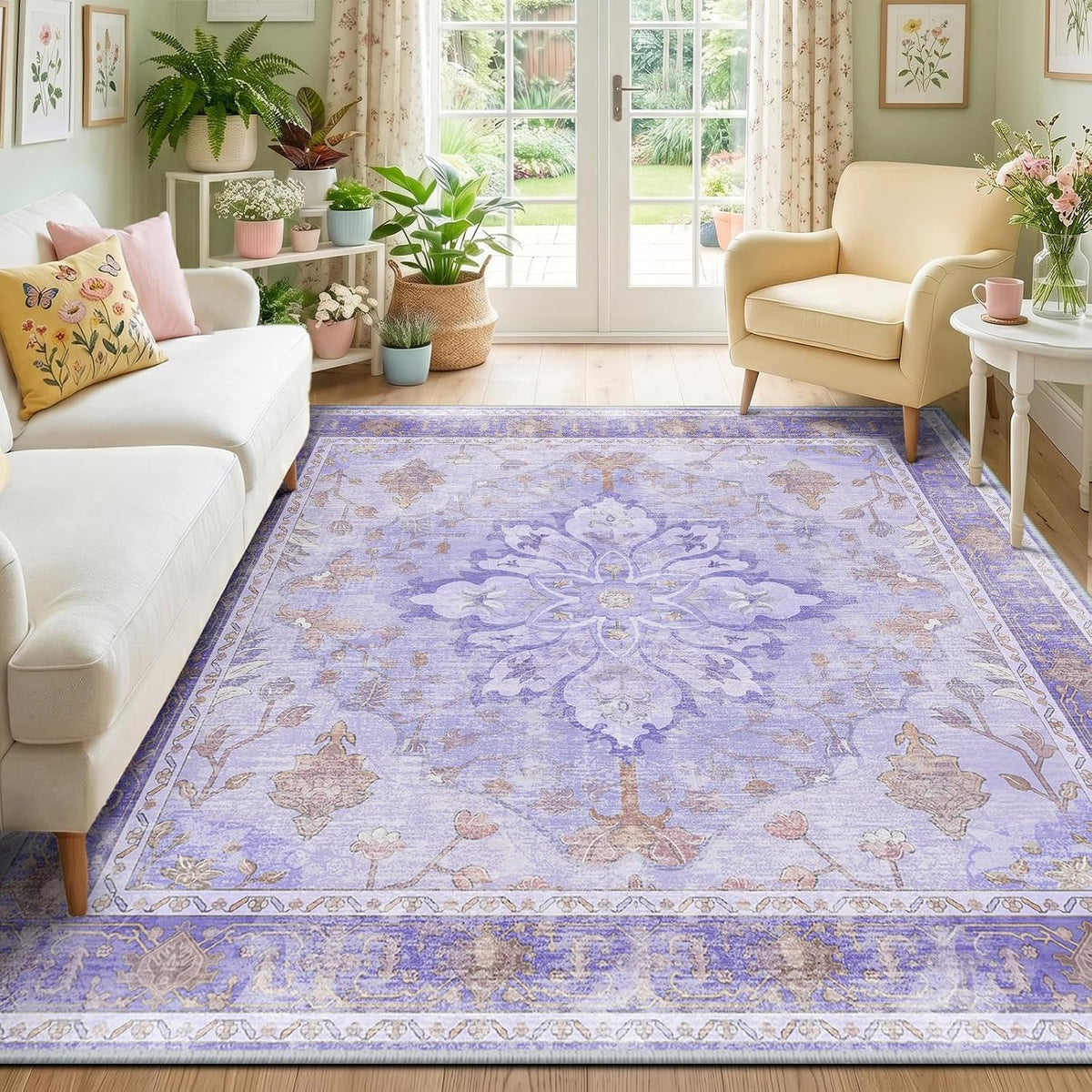 RELEANY Washable Area Rug, Small 2'x3', Teal Green/White/Navy