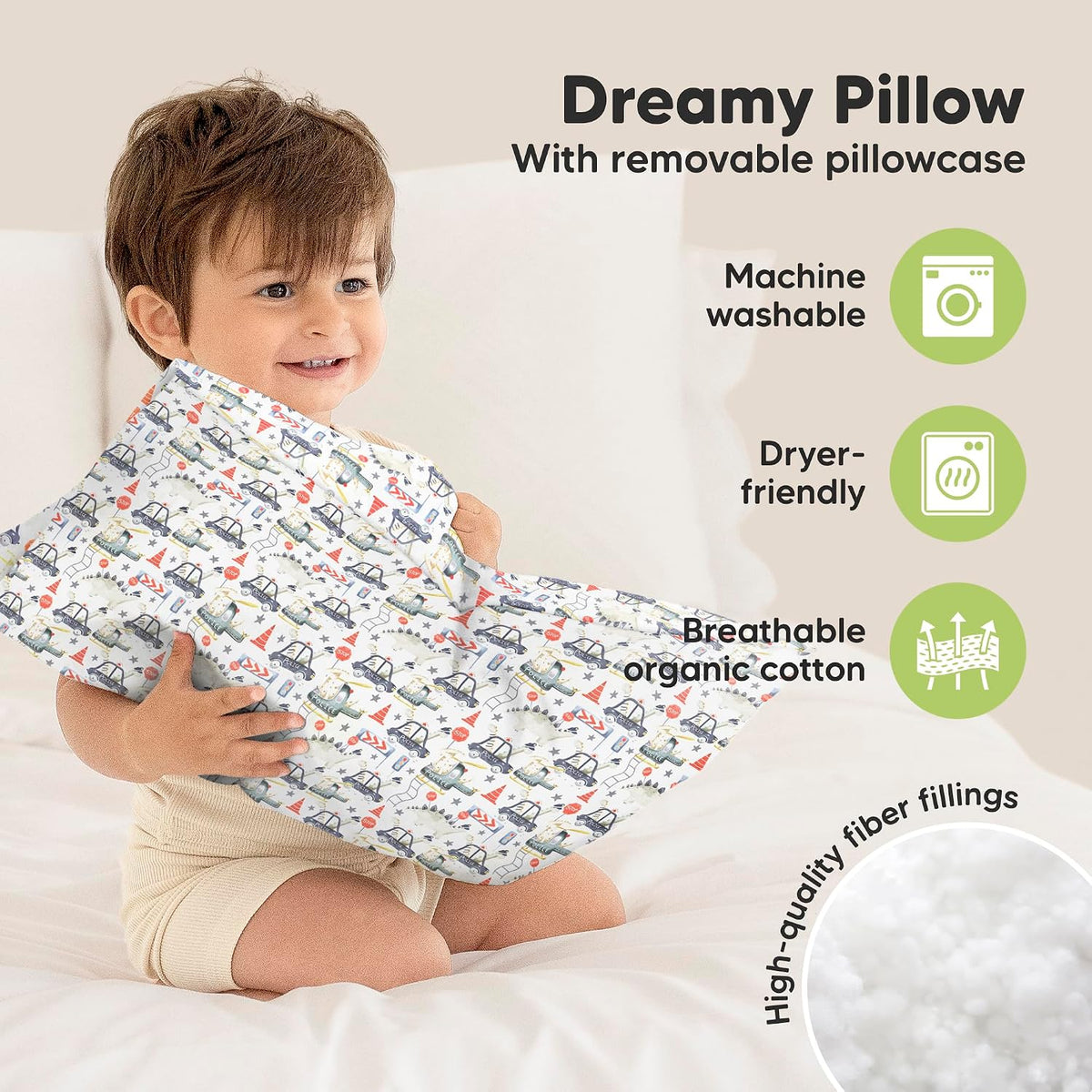 Toddler Pillow with Pillowcase, 13x18 My Little Dreamy Pillow (ABC Land)