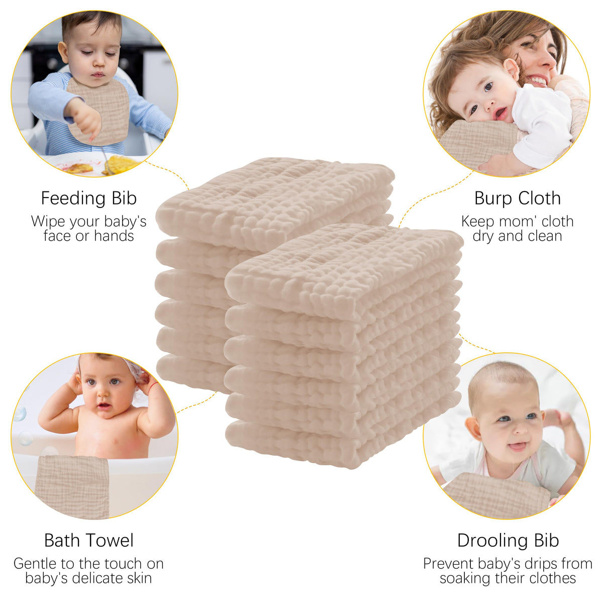 Lovely Care 12 Pack Muslin Burp Cloths 100% Cotton Muslin Cloths Large 20''x10'' Extra Soft and Absorbent Baby Burping Cloth - White