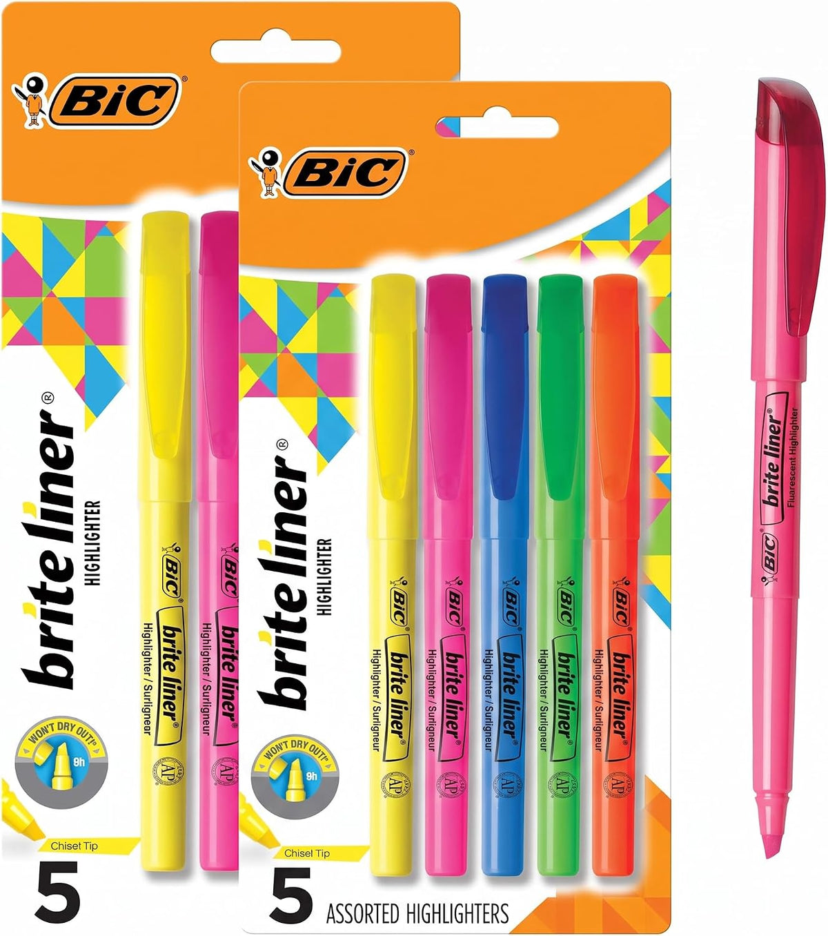 BIC Brite Liner Highlighters, Chisel Tip, 5-Count Pack, Assorted Colors Father Jim Norris notebooks