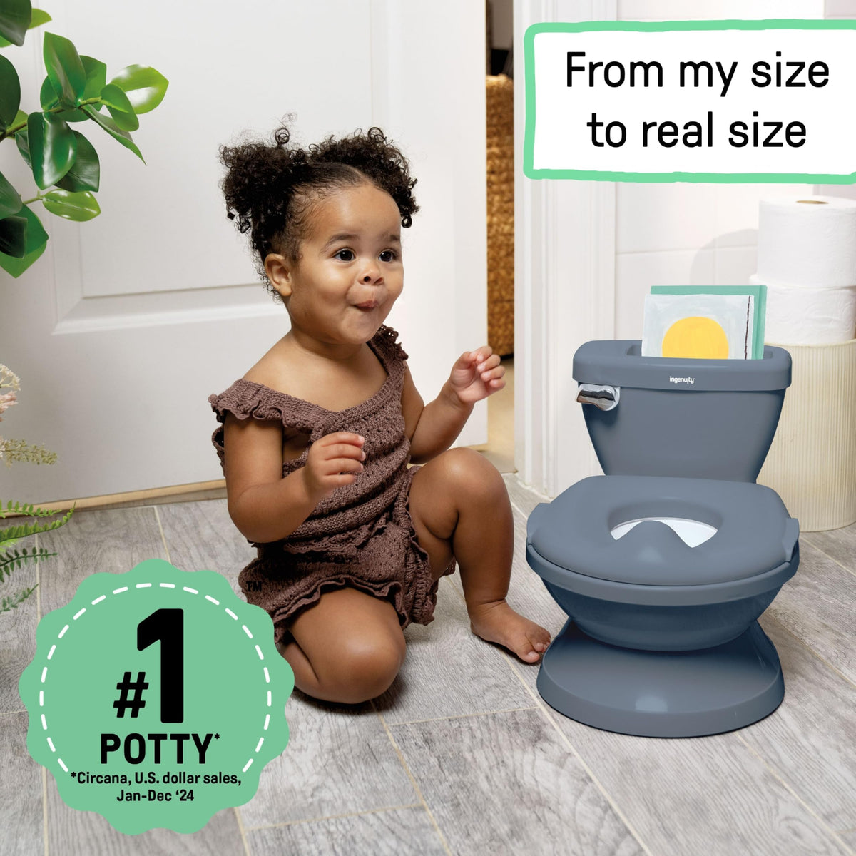 Ingenuity My Size Potty Training Toilet Kit with Sylvi Potty Training Book, Makes Learning Fun with Sticker Chart, Plush Toy, Mini Toy Potty, Full-Sized Toddler Toilet with Removable Potty Seat
