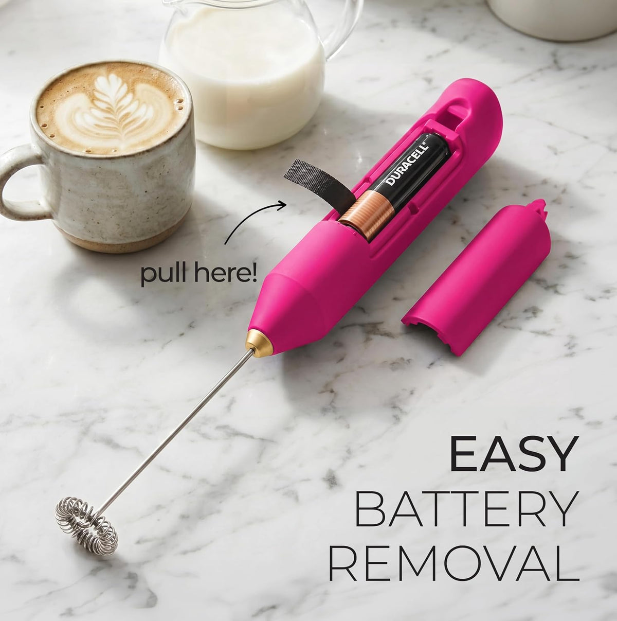 Zulay Kitchen Powerful Milk Frother Wand With Duracell Batteries - Ultra Fast Handheld Drink Mixer - Electric Whisk Foam Maker for Coffee, Lattes, Cappuccino & Matcha - Triple Whisk - Queen Turquoise