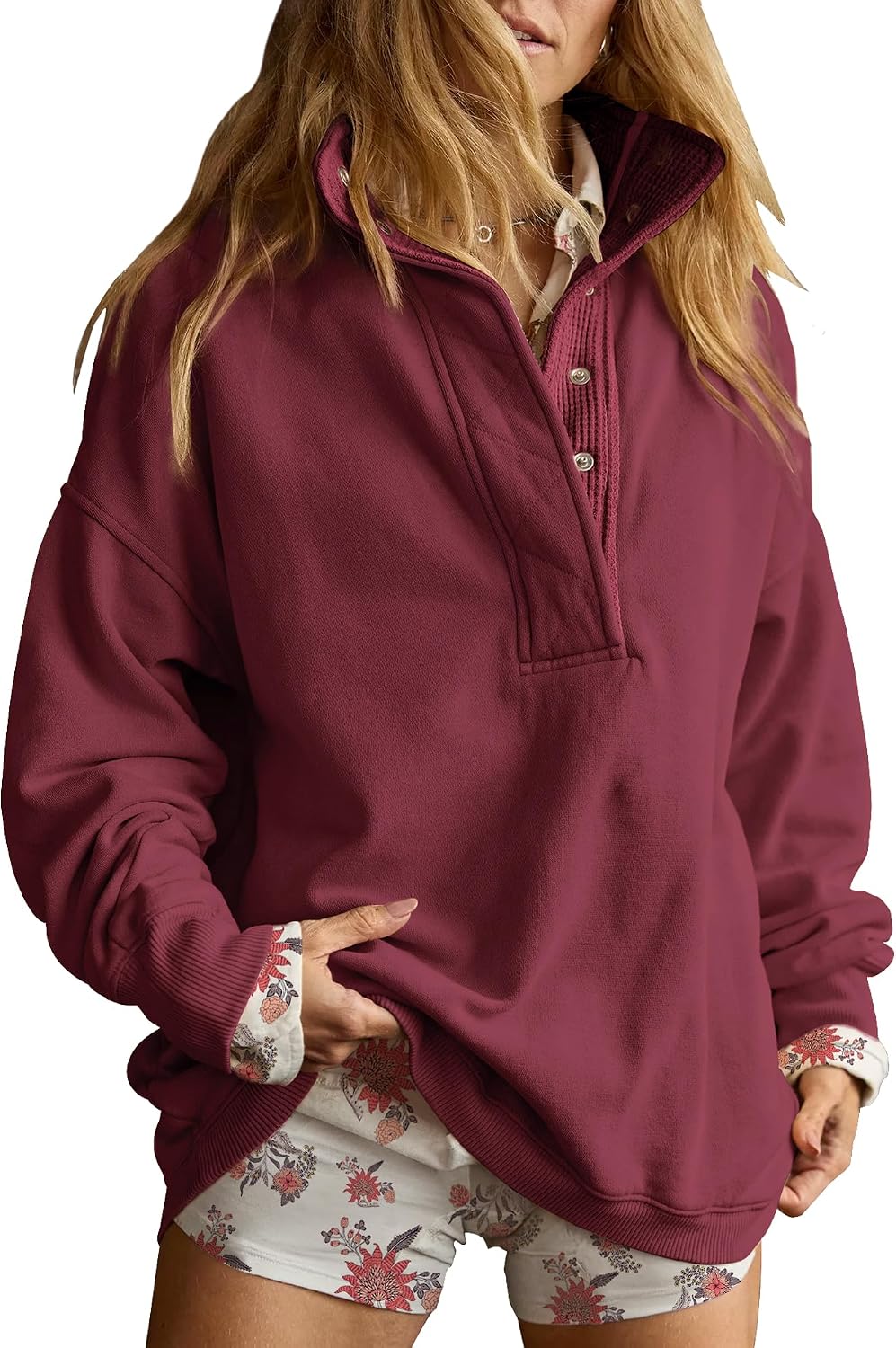 Gacaky Sweatshirt for Women Oversized Henley Neck Pullover Top Fall Outfits