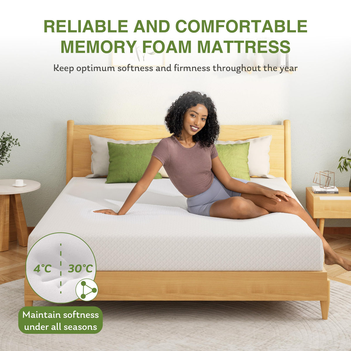 EGOHOME Full Size Memory Foam Mattress 8 Inch, Green Tea, Medium Firm