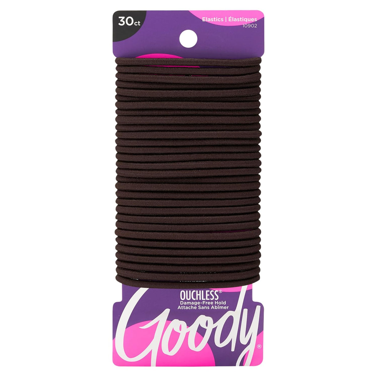 Goody Ouchless Elastic Hair Ties, 30 Ct, Brown, 4MM Rubber Bands, Pain-Free