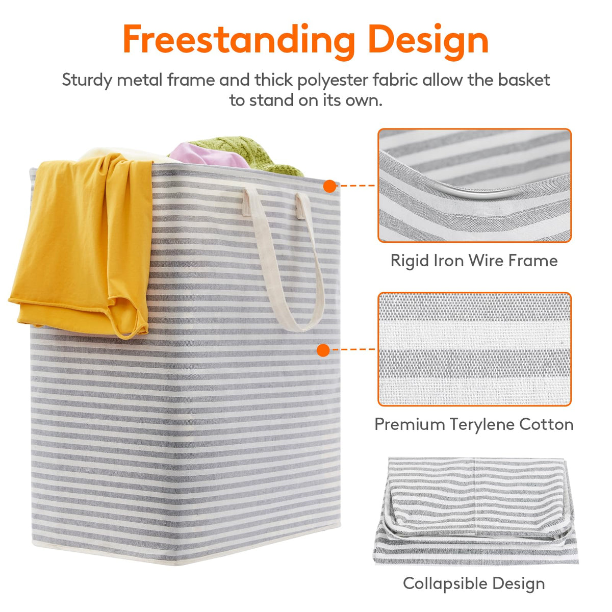 Lifewit 80L Large Laundry Baskets, Laundry Hampers Bags, 2 Pack, Grey
