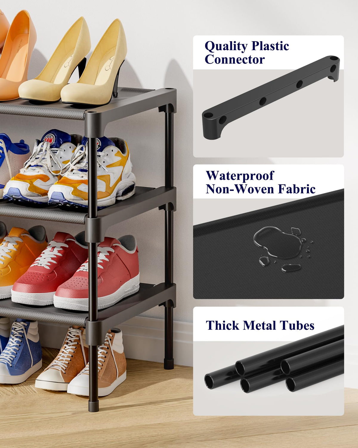 Kitsure Shoe Rack - Non-Woven Shoe Rack Shelf, Shoe Organizer for Closet, Entryway, Garage & Corridor, Stackable Shoe Shelves, 27.5" Wide - 2 Tier, Black