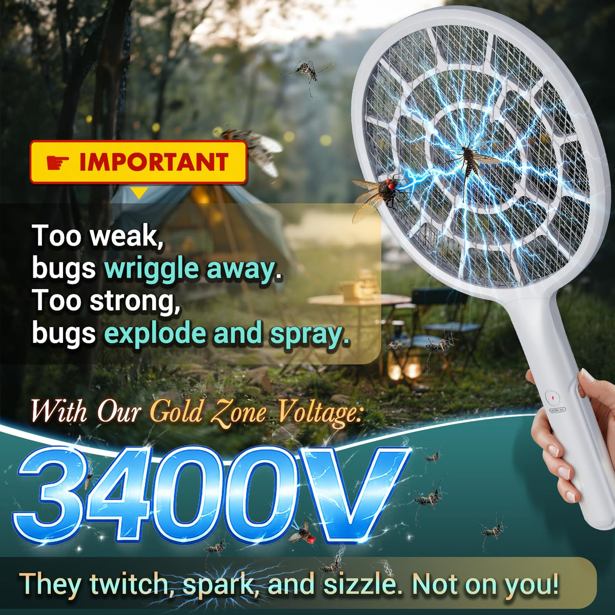 YsChois Electric Fly Swatter, Bug Zapper Companion, Mosquito Killer Racket | Gold Zone Voltage, Densest 3mm Mesh, Apple-Like Weight, AA Battery Operated (not incl) - Pro Swat Tips for Indoor & Outdoor Father Jim Norris notebooks
