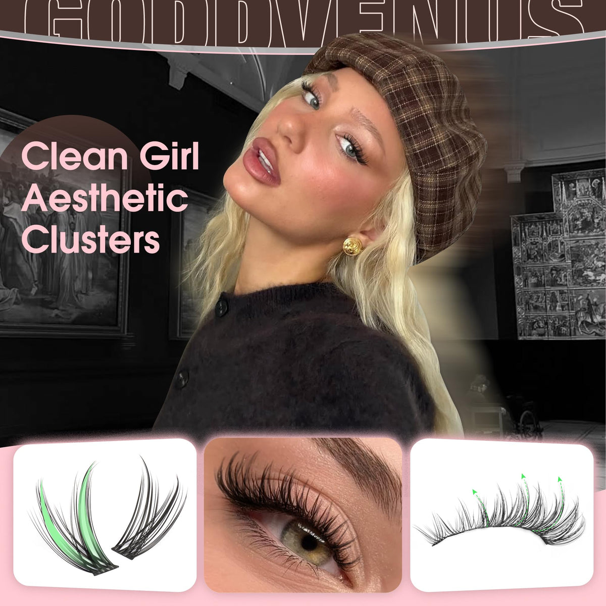 Goddvenus Lash Clusters Kit 9-14mm Wispy Eyelash Clusters Lashes Natural DIY Lash Extension Kit Short Cluster Eyelash Extensions Kit 300pcs C Curl Individual Lashes Cluster Eyelash (With Tweezers)