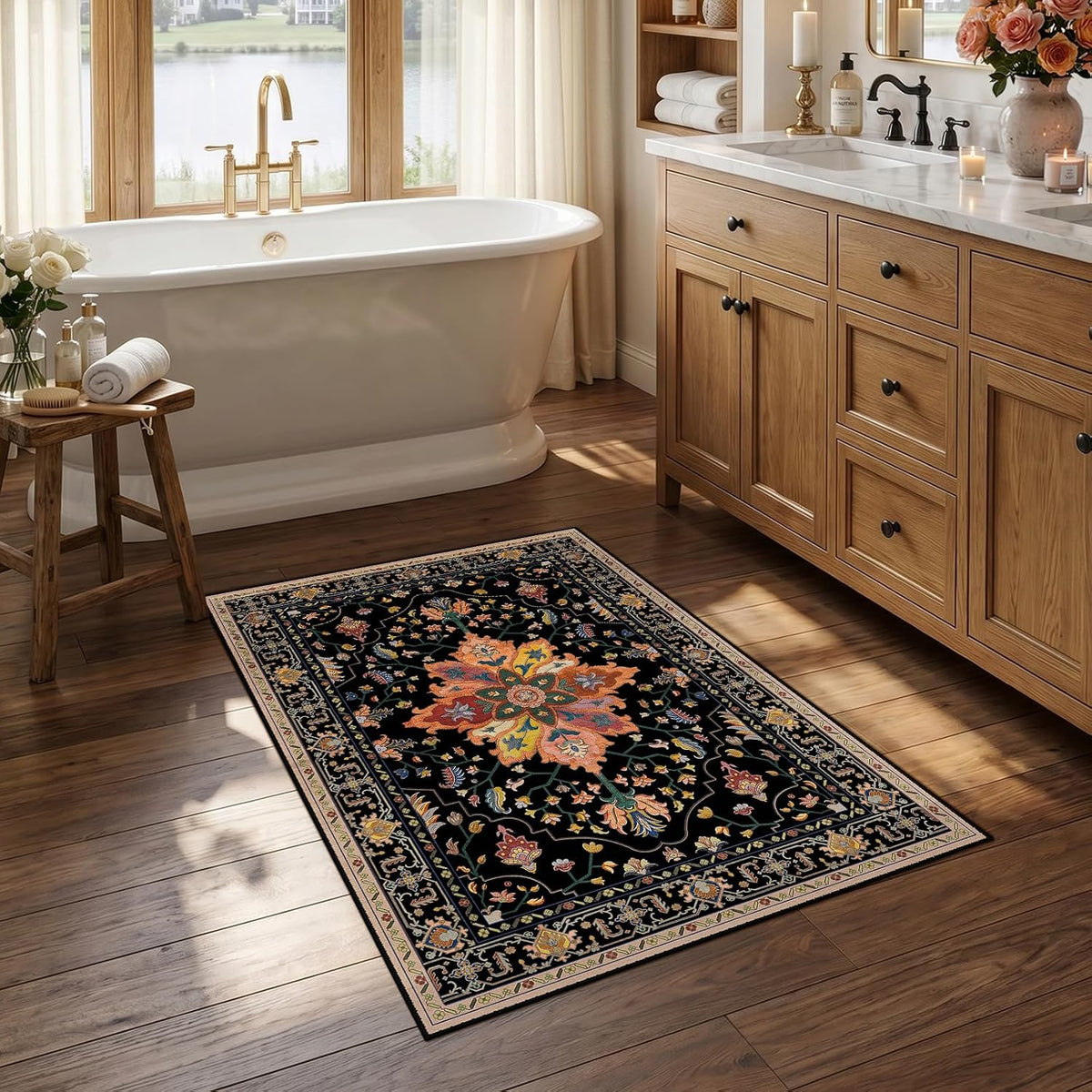 RELEANY Washable Area Rug, Small 2'x3', Teal Green/White/Navy