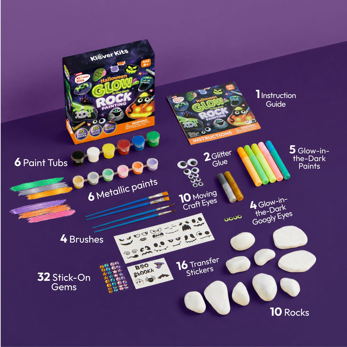 Rock Painting Kit- Glow in The Dark Rock Kit, Arts and Crafts for Kids Ages 6-12, Art Supplies Toy, Kids Craft Paint Kits, Arts & Crafts for Boys Girls Birthday Party Gift Toy